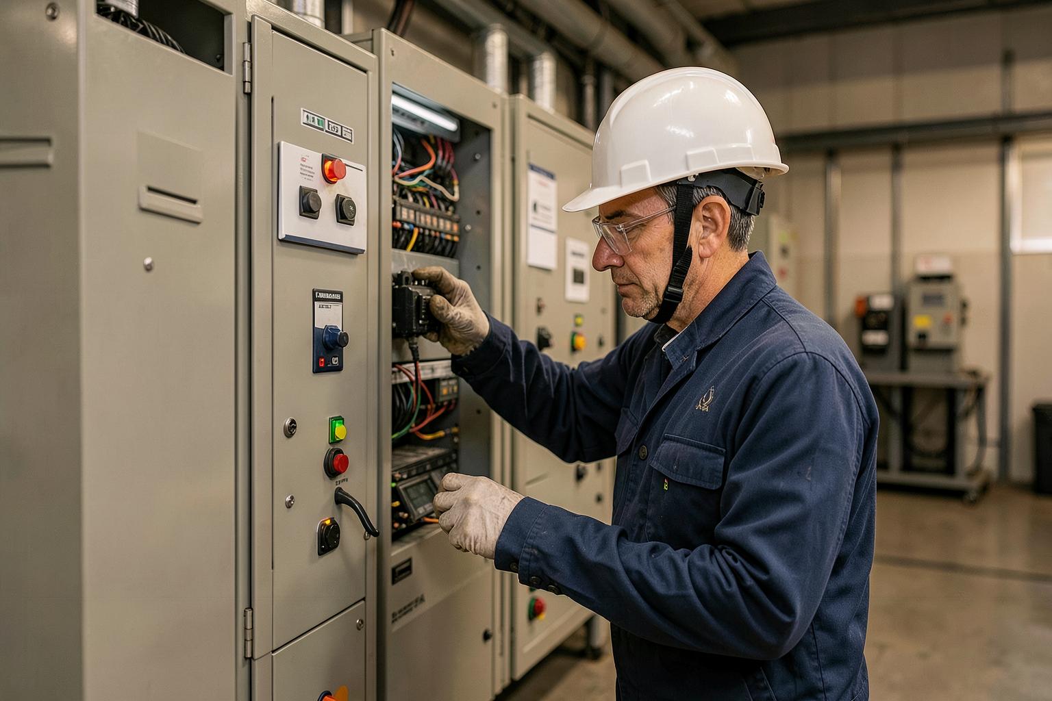 Profissional técnico atuando em instalação industrial